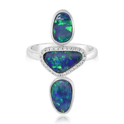 14K White Gold Australian Opal Doublet/Diamond Ring | RMDBT3A307WI