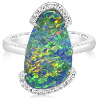 14K White Gold Australian Opal Doublet/Diamond Ring | RMDBT3A565WI