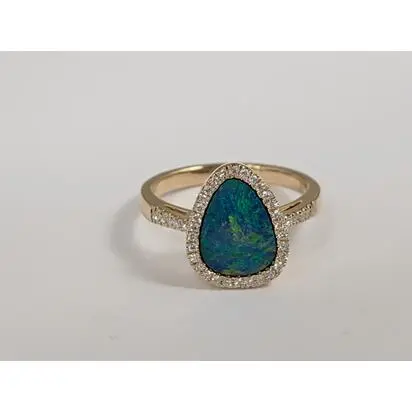 14K Yellow Gold Australian Opal Doublet/Diamond Ring | RMDBT4A208CI