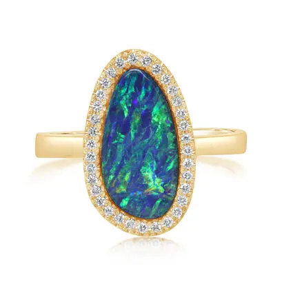 14K Yellow Gold Australian Opal Doublet/Diamond Ring | RMDBT4A220-2CI