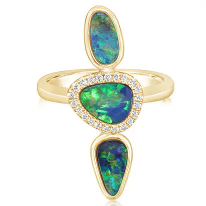14K Yellow Gold Australian Opal Doublet/Diamond Ring | RMDBT4A252CI