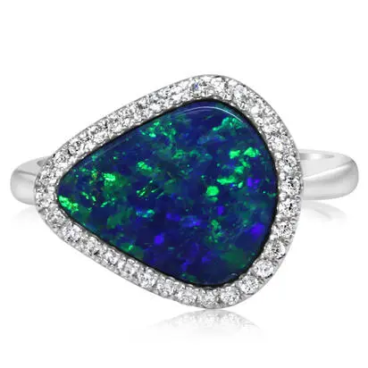 14K White Gold Australian Opal Doublet/Diamond Ring | RMDBT4A274WI