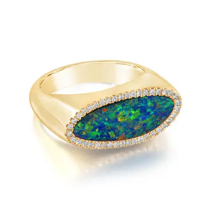 14K Yellow Gold Australian Opal Doublet/Diamond Ladies Signet Ring<br>RMDBT4A320CI<div class='big'>$5,795.00</div>