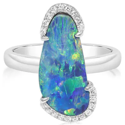 14K White Gold Australian Opal Doublet/Diamond Ring , | RMDBT4A345-2WI