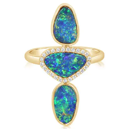 14K Yellow Gold Australian Opal Doublet/Diamond Ring | RMDBT4A353-2CI
