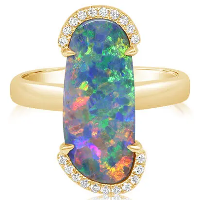 14K Yellow Gold Australian Opal Doublet/Diamond Ring , | RMDBT4A358CI