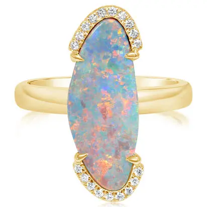 14K Yellow Gold Australian Opal Doublet/Diamond Ring , | RMDBT4A389CI