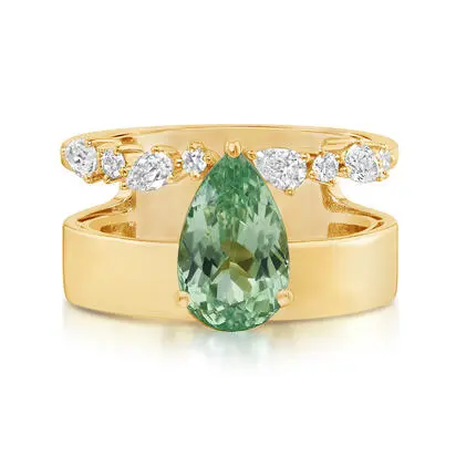 18K Yellow Gold Mint Garnet/Diamond Ring<br>RMGPR600312EI