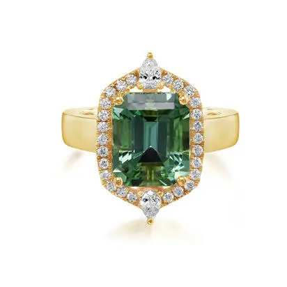 18K Yellow Gold Blue Green Tourmaline/Diamond Ring<br>RMHOC592375EI