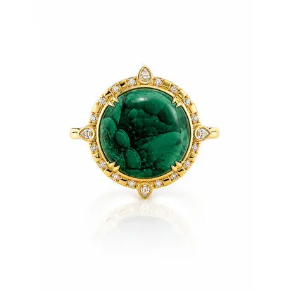 14K Yellow Gold Malachite Chrysocolla/Diamond Ring, RMKRD9982569CI