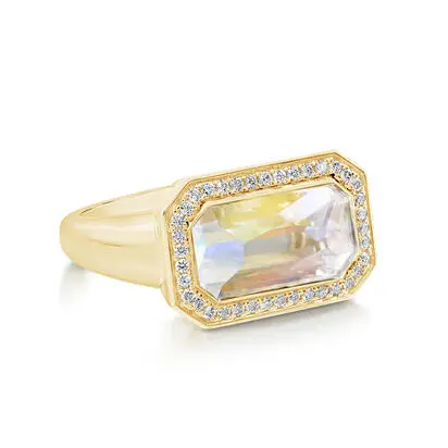18K Yellow Gold Rainbow Moonstone/Diamond Ring<br>RMLOC830383EI