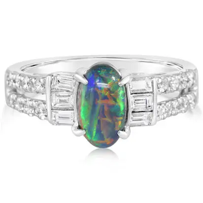 Platinum Australian Black Opal/Diamond Ring | RNB093PI