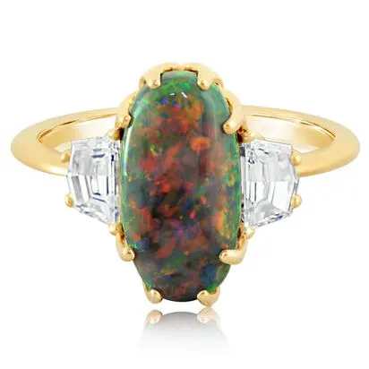 18K Yellow Gold Australian Black Opal/Diamond Ring | RNBOV100361E