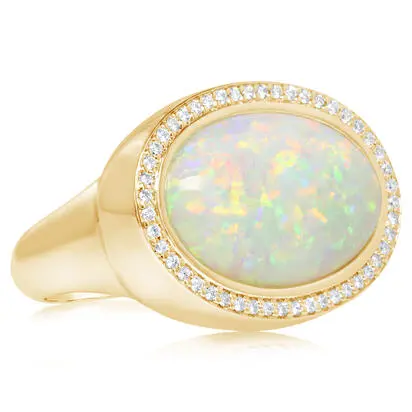 18K Yellow Gold Australian Opal/Diamond Ring | RNLOV487634E