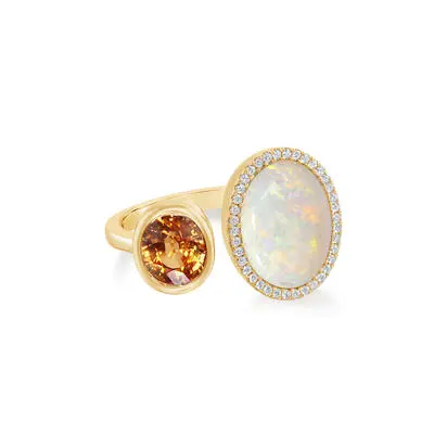 18K Yellow Gold Australian Opal/Mandarin Garnet/Diamond Ring, RNLOV669417E, $16,845.00