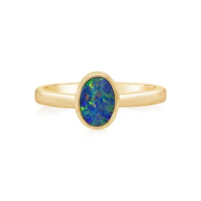 14K Yellow Gold Australian Opal Doublet Smooth Shank Ring, ROD262-16I, $2,995.00