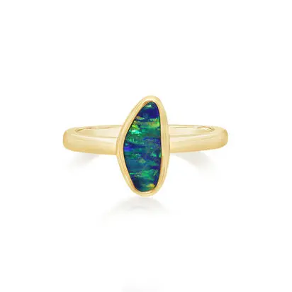 14K Yellow Gold Australian Opal Doublet Smooth Shank Ring, ROD262-20I, $3,245.00