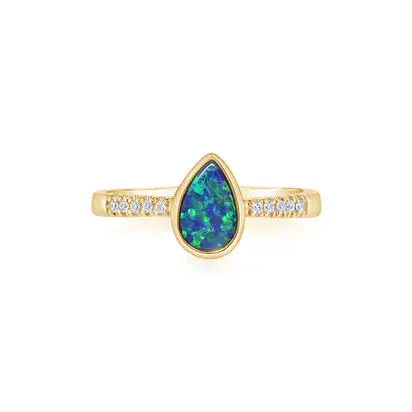 14K Yellow Gold Australian Opal Doublet/Diamond Ring, ROD328-12I, $3,495.00