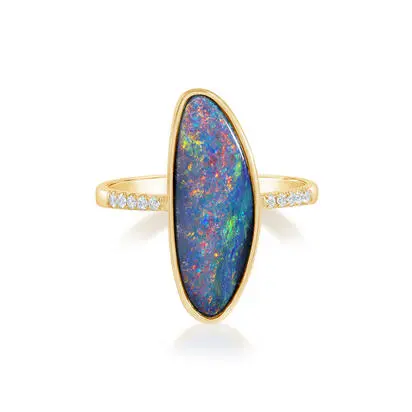 14K Yellow Gold Australian Opal Doublet/Diamond Ring, ROD328-15I, $4,145.00