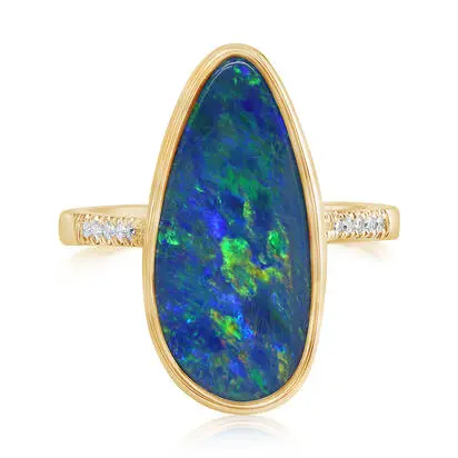 14K Yellow Gold Australian Opal Doublet/Diamond Ring | ROD328-16I