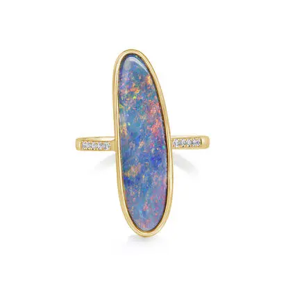 14K Yellow Gold Australian Opal Doublet/Diamond Ring, ROD328-19I, $4,845.00