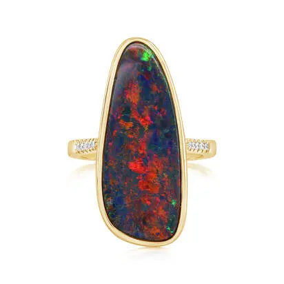 14K Yellow Gold Australian Opal Doublet/Diamond Ring | ROD328-25I