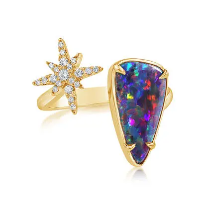 14K Yellow Gold Australian Opal Doublet/Diamond Star Ring<br>ROD345-19I<div class='big'>$4,995.00</div>