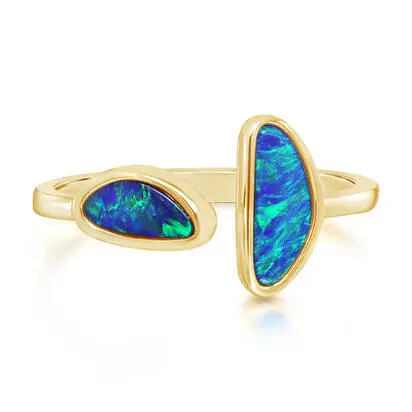 14K Yellow Gold Australian Opal Doublet 2-Stone Ring<br>ROD359-11I<div class='big'>$2,995.00</div>