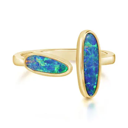 14K Yellow Gold Australian Opal Doublet 2-Stone Ring<br>ROD359-13I<div class='big'>$3,245.00</div>