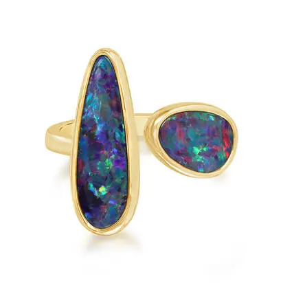 14K Yellow Gold Australian Opal Doublet 2-Stone Ring<br>ROD359-19I<div class='big'>$3,995.00</div>