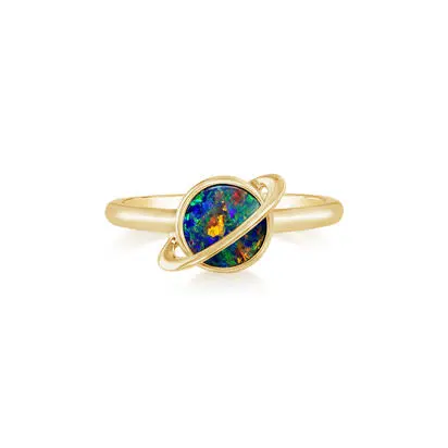 14K Yellow Gold6mm Australian Opal Doublet Saturn Ring, ROD362ADXCI, $2,295.00