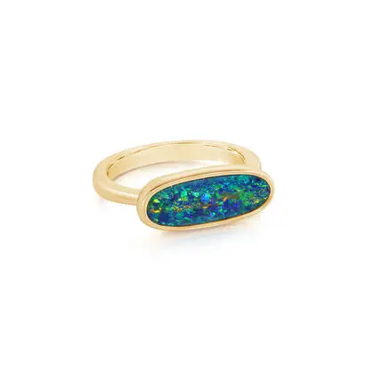 14K Yellow Gold Australian Opal Doublet East/West Ring, ROD367-15I, $4,245.00