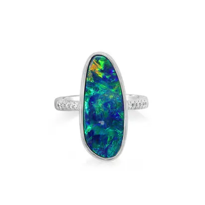 14K White Gold Australian Opal Doublet/Diamond Ring<br>RODW328-30I<div class='big'>$6,545.00</div>