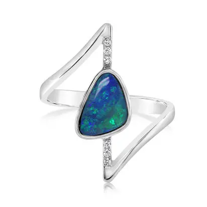 14K White Gold Australian Opal Doublet/Diamond Ring<br>RODW358-6I<div class='big'>$2,045.00</div>