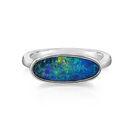 14K White Gold Australian Opal Doublet East/West Ring, RODW367-16I, $3,995.00