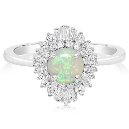 14K White Gold Australian Opal/Diamond Ring, RPF202N11W, Call for current price