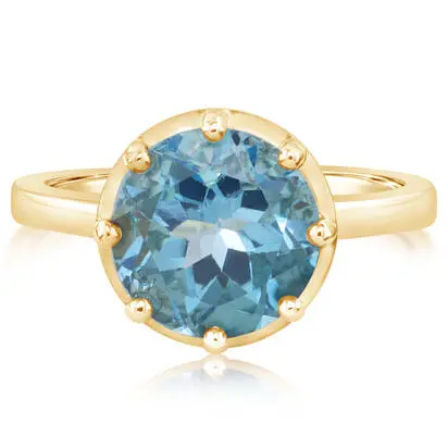 14K Yellow Gold 10mm Round Blue Topaz Ring | RPF508B2XCI