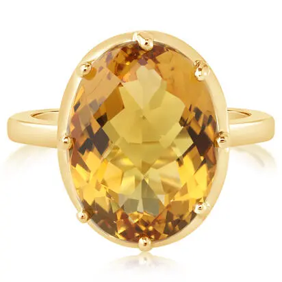 14K Yellow Gold 16x12mm Oval Checkerboard Citrine Ring | RPF511CCXCI