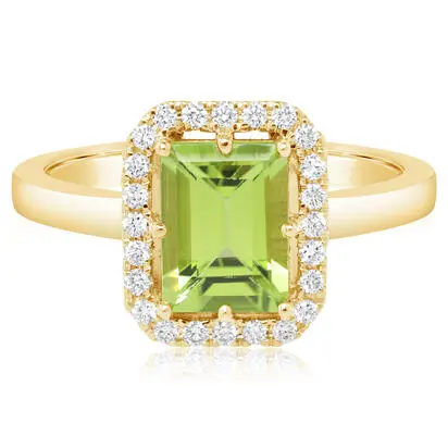 14K Yellow Gold 8x6mm Octagon Peridot/Diamond Ring | RPF526T21CI