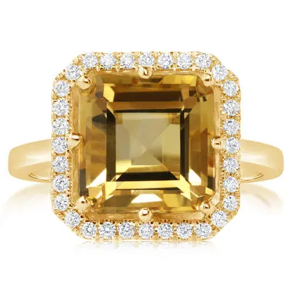 14K Yellow Gold 10mm Octagon/Square Citrine/Diamond Ring | RPF527C21CI