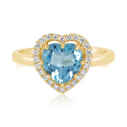 14K Yellow Gold 8mm Heart Blue Topaz/Diamond Ring | RPF528B21CI