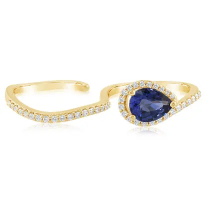 18K Yellow Gold Ceylon Sapphire/Diamond Two Finger Ring | RSCPR099198E